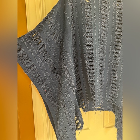Distressed Blue Denim Poncho - Picture 2 of 3